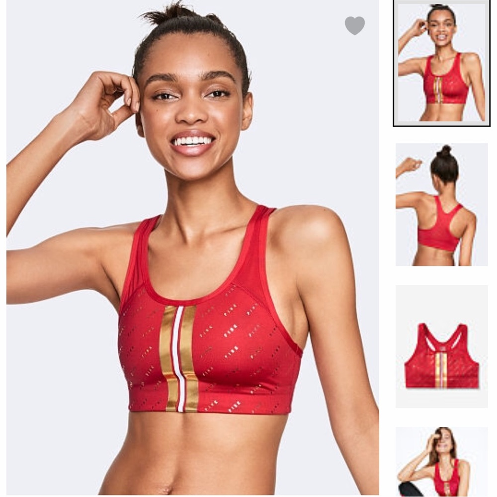 Victoria Secret PINK Red Gold Ultimate Sports Bra - Picture 2 of 8